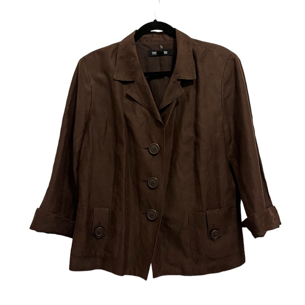 Evelyn & Arthur Women’s Sz12 Brown Silk Linen Blazer, 3 Button Front,  Lined